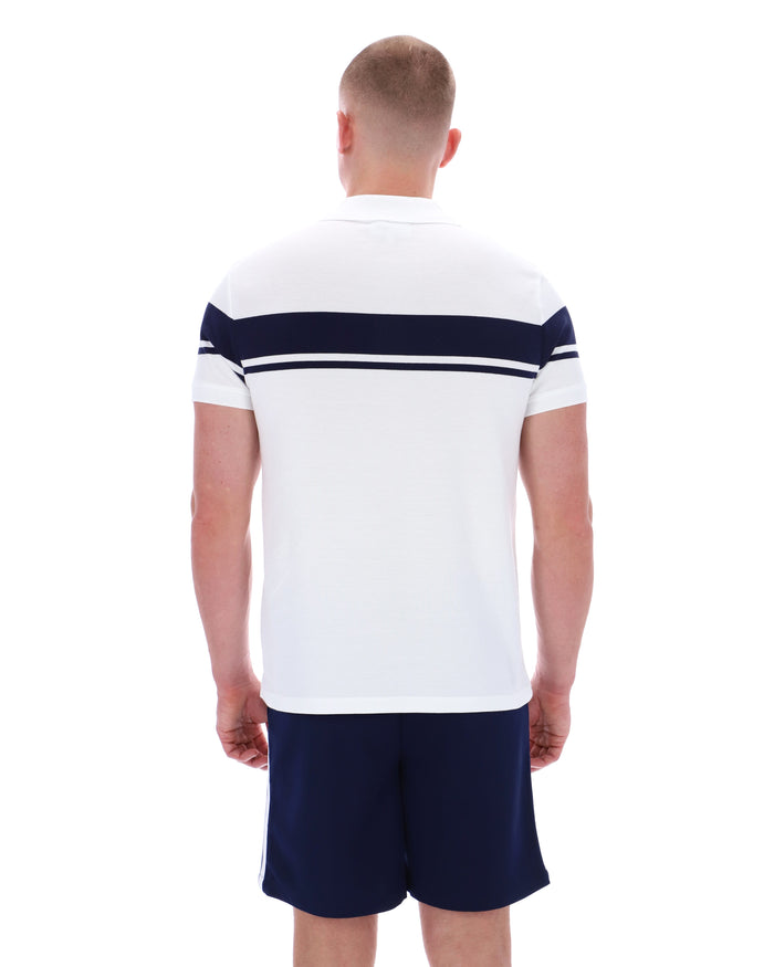 Young Line Polo Shirt in White/Martime Blue