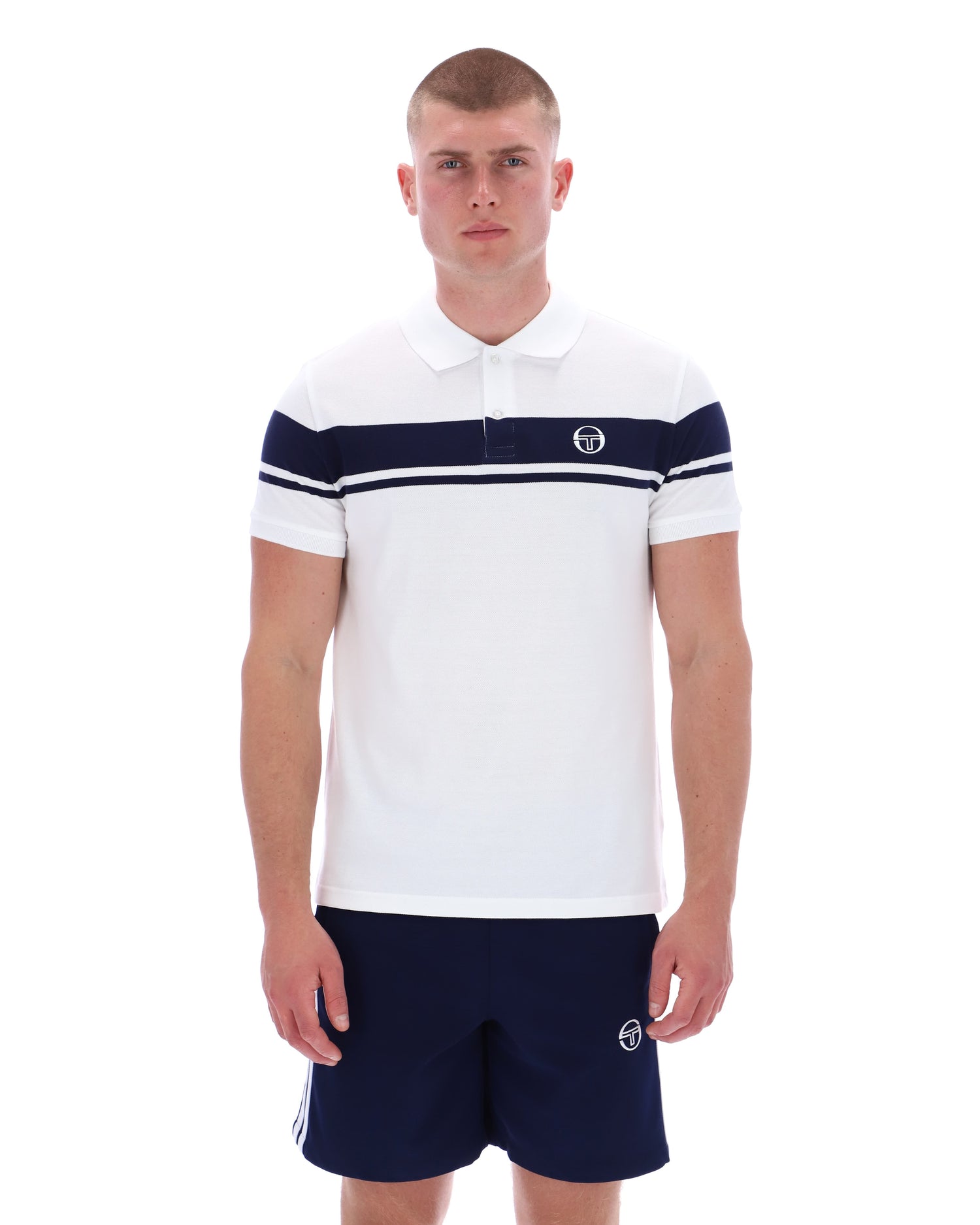 Young Line Polo Shirt in White/Martime Blue