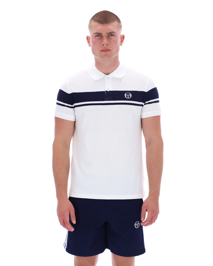Young Line Polo Shirt in White/Martime Blue